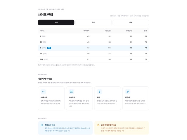 사이즈 안내표
